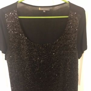 Black sequence front fitted shirt